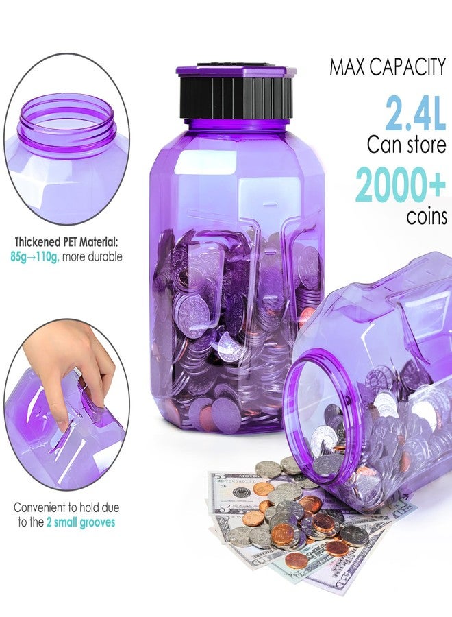 Vcertcpl X-Large Piggy Bank for Adults Kids, Vcertcpl Digital Coin Counting Bank with LCD Counter, 2.4L Capacity, Great Coin Counter Bank Money Counting Jar with Total Amount Displayed (Purple) - Image 5